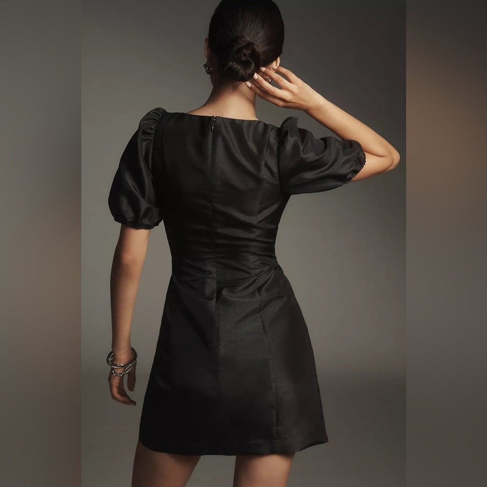 NWT Hutch Cove Black Boat Neck Button Front Puff Sleeve Mini Dress- Small - Picture 2 of 14